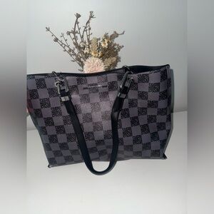 Steve Madden Black and Gray Checkered Tote Bag